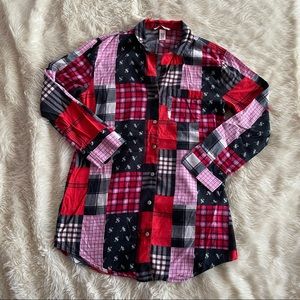 Victoria’s Secret Patchwork Long Sleeve Night Shirt Size XS